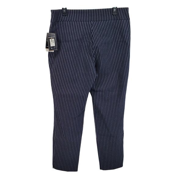 Counterparts Womens‎ 14 Super Stretch High Rise Navy White Pinstripe Pants New - Picture 3 of 8